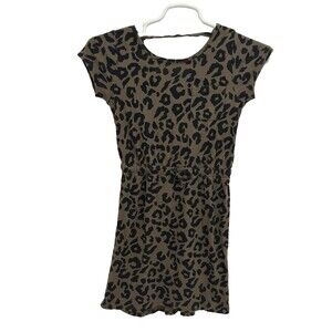 Treasure & Bond Girls Large 10 / 12 Dress Khaki Green Leopard Print Short Sleeve